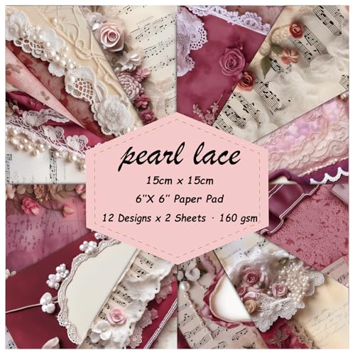 Scrapbook Paper, 24 Sheets 6"×6" 160gsm Single-Sided Patterned Cardstock - color: 24 sheets-pearl lace