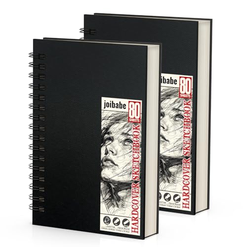 Joibabe 5.5" x 8.5" Sketch Book ，2 Pack 80-Sheets (68lb/100gsm)，Double-Sided Hardbound Sketchbook, Spiral Bound,Acid Free Paper Painting Drawing Writing Sketching Pad for Kids Adult Teens Girls Boys - size: 5.5 x 8.5 inches (2 Pack)