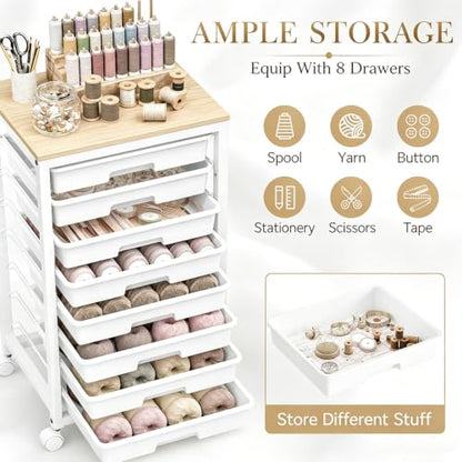 SYKIARIOL Rolling Cart with 8 Drawers,White - color: White, size: 8 Drawers