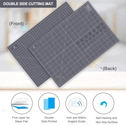 Headley Tools Thickened 24 x 36 Inch Self Healing Cutting Mat, Durable A1 Double Sided 5-Layer Craft Cutting Board for Fabric, Quilting, Sewing, Hobby, Scrapbooking, Arts and Crafts Project, Dark Gray - color: Gray, size: 36"L x 24"W