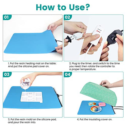 Resin Heating Mat with Cover Timer, Fast Resin Curing Mat, Epoxy Heater Silicone Heat Pad Drying Machine