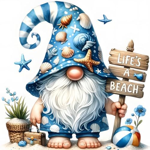 MOGTAA Gnomes Diamond Art Kits for Adults, 5D Full Drill Diamond Painting Kits for Adults Beginner, DIY Beach Round Diamond Dots for Adults, Gem Art Home Wall Decor 12 X 12Inch - color: Gnomes