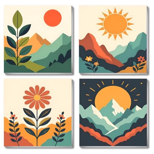 4 Pack Framed Paint by Numbers Kit for Kids & Adults Beginners, Easy Sunset Landscape Paint by Numbers Kits with Canvas Paints Brushes, Acrylic Oil Painting Arts and Crafts for Wall Decor 8 x 8 Inch - color: BKH1922+BKH1923+BKH1924+BKH1925-US