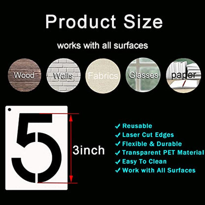 DXCYZ 3 Inch Large Number Stencils Kit 0-9 Address Number Stencil, 10PCS Reusable Plastic Painting Number Templates for Mailbox Signs, Door - size: 3 Inch