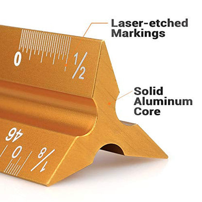 12" Architectural Scale Ruler Aluminum Architect Scale Ruler, Golden | Triangular Scale Ruler for Architects, Draftsman, Students and Engineers - color: Golden