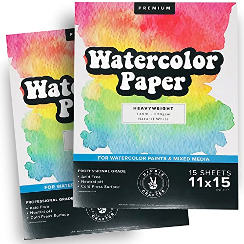 Watercolor Paper Pad, 2 Pack, 140lb Cold Pressed White Heavy Paper for Watercolor Painting, Markers, and Pens, 11" x 15", 15 Large Sheets Each, Ideal for Artists and Sketching - size: 11" x 15"- 2 Pack
