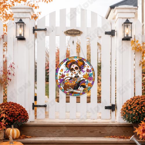 Eiflow Acrylic Diamond Art Hanging Kit for Adults Halloween Skull, DIY Diamonds Painting Door Hanger Board Kit, Special Crystal Diamond Art Painting Pendant Ornament - color: Skull Girl