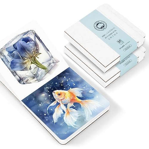 Lightwish 2 Pack Square Watercolor Journal, 100% Cotton Hot Press Watercolor Paper,140lb/300gsm Acid-Free,48 Sheets 3.94x3.94” Small Sketchbook for Adults, Students, and Kids - size: 3.94*3.94 Inches