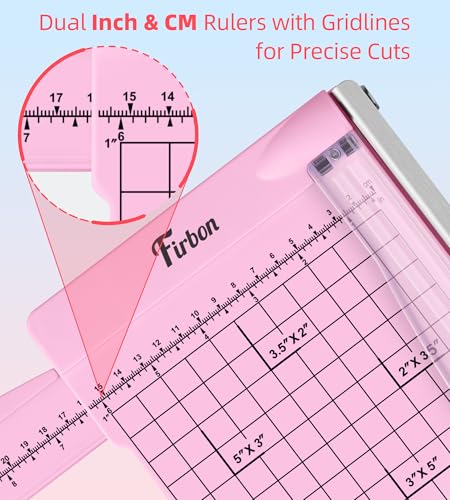 Firbon 12" Guillotine Paper Cutter with Hidden Ruler, Compact Paper Trimmer | 12-Sheet Capacity | Pink | Dual Scales | Paper, Cardstock & Photo Trimming | Scrapbooking Crafts | Office, Home & Studio Use - color: Pink