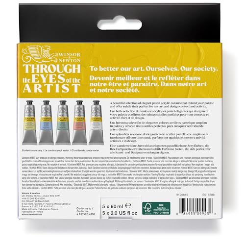 Winsor & Newton Galeria Acrylic Paint Set, 5 x 60ml (2-oz) Tubes, Pastel | Introductory Acrylic Paint made with Professional Pigments, Perfect for Beginners, Buttery Texture, High Tinting Strength - size: 2 Fl Oz (Pack of 5), style: 5 x 60ml (2-oz) Tubes,