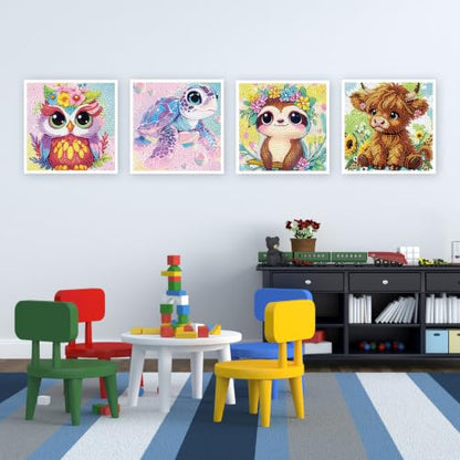 CCGUNANMAOYICC 4 Pieces Diamond Painting Kits for Adults – 5D Full Round Drill Crystal Gem Art with Cute Animal Patterns, Arts and Crafts for Beginners & Seniors, Ideal Gift for Home Wall Decor