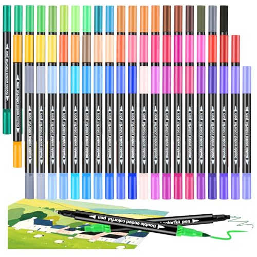 60 Colors Dual Tip Brush Pens, Fine Point & Flexible Brush for Watercolor Painting, Calligraphy & Markers for Adult Coloring Books, Artist Markers Set with Carrying Case