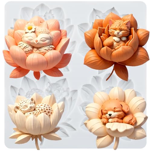 Animal Lotus Flower Polymer Clay Mold Cat Dog Owl Silicone Molds - color: Style B