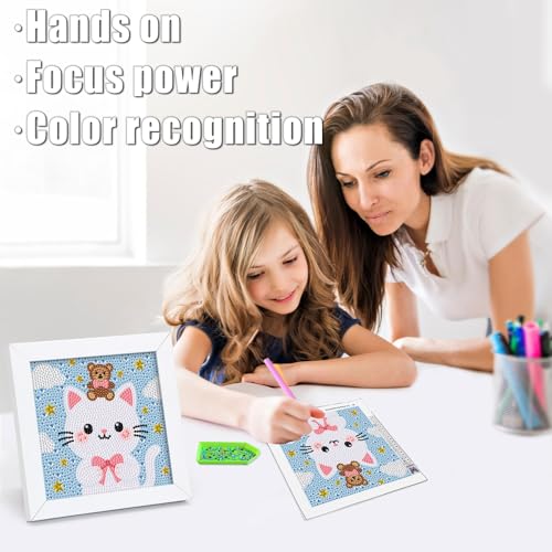 geesfayan Diamond Art Kits for Kids,6 Inch DIY Gem Art Painting with 7 Inch Frame, Complete Starter Kit for Beginners, Creative Arts & Crafts Gift for Girls & Boys (Cartoon Cat) - color: Cartoon Cat
