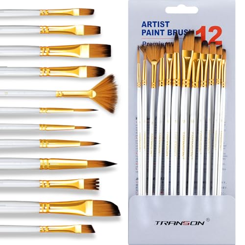 Transon Art Painting Brush Assorted Set of 12 for Acrylic Watercolor Gouache Hobby Painting White - color: 12 Pcs White