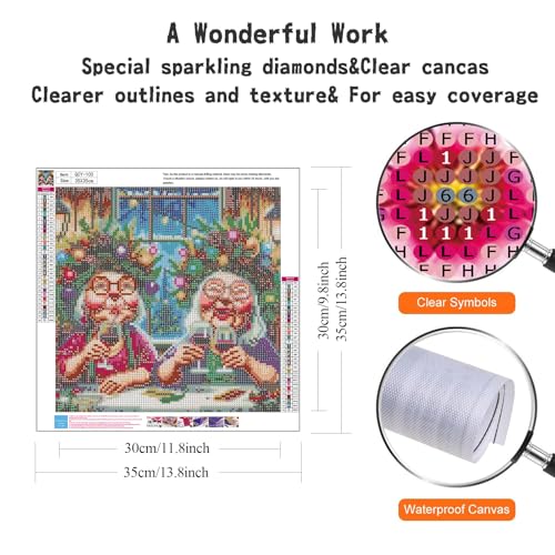 GUMITOON Old Ladies Diamond Art Kits for Adults-Christmas Full Drill Diamond Dots Paintings for Beginners, Round 5D Paint with Diamonds Pictures Gem Art Painting Kits DIY Crafts Kits 14"x14" QCY-100 - color: QCY-100