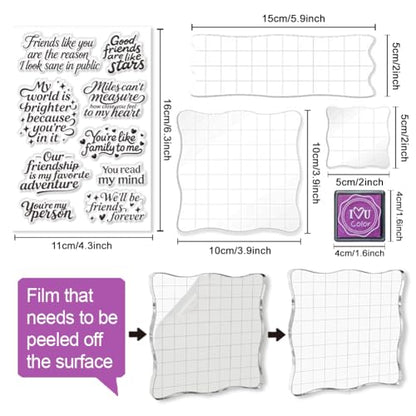 6 Pcs Greeting Words Clear Stamps for Card Making 20 Ink Pad | 3 Acrylic Stamp Block Silicone Stamp with Holiday Bless Happy Birthday Stamps for Crafting DIY Scrapbooking Journal - style: 29Pcs Greetings Blessings Stamps