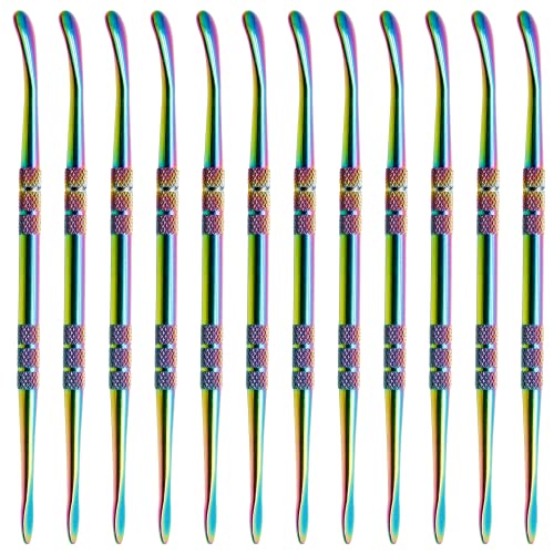 HARSKIYER 12Pcs Rainbow Steel Wax Carving Spoon Tools | Pointed Spoon-Shaped Dual Ends, Knurled Non-Slip Handle For Comfortable Grip, Rust-Proof Steel For Modeling Cutting Shaping - color: Rainbow