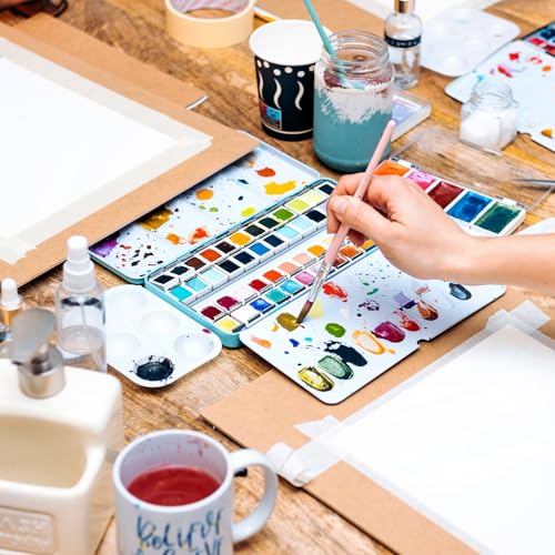 PATIKIL 24 Wells Paint Storage Box, Airtight Folding Detachable with 3 Extra Area Painting Palette for Watercolor Gouache Acrylic Oil Paint, Blue - color: Blue