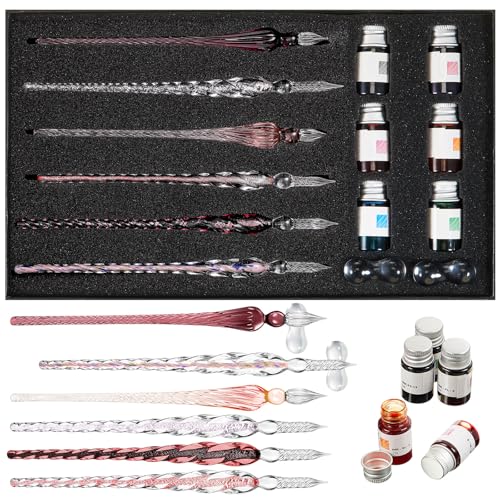 Zonon 14 Pcs Glass Dip Pen Ink Set for Art Supplies,Purple Pink Color Style - color: Purple Pink Color System