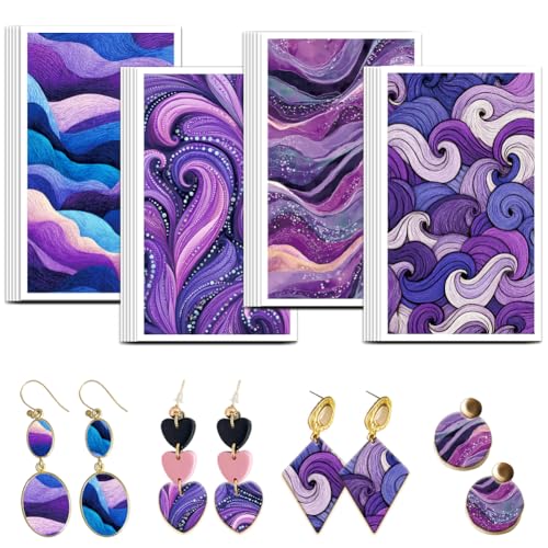 OLYCRAFT 24Pcs Mauve Waves Clay Transfer Paper 4 Styles Transfer Paper for Polymer Abstract Waves Polymer Clay Transfers Sheets Wavy Lines Transfers Papers for Clays Earrings Jewelry Making - style: Mauve Waves