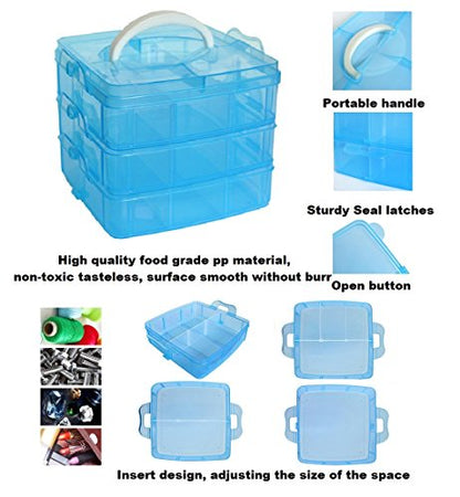 Kamay's Medium 3 Tier Stackable Adjustable Compartment Slot Bead Craft Jewellery Tool Storage Organiser Snap-lock Tray Container, with 18 Compartments, Container Box Orange - style: Medium 3 Tier 18 Compartments Orange