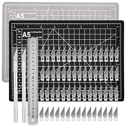 Headley Tools Craft Knife Hobby Knife Self Healing Craft Mat(A5) and 60 PCS Spare Blades and A Ruler, Precision Craft Knife Set Ideal for Hobbyist DIY craft, Scrapbooking and Crafts Project - color: Red /Black