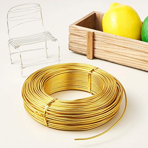 Fashewelry 459 Feet 17 Gauge Aluminum Wire Gold Bendable Metal Craft Wire for Beading Jewelry Craft Making (1.2mm) - color: Round-17 Guage-Gold