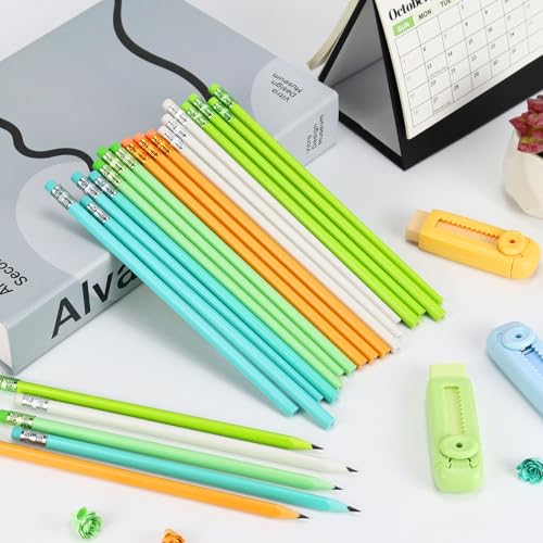 Buqoo 50 PCS Cute Wooden Lead Pencil Pro Art and Sketching Pencil Kit | Comes with 3 Push-Pull Refillable Erasers, Drawing Supplies, Charcoal Pencils, Charcoal Pencils for Drawing - color: Green