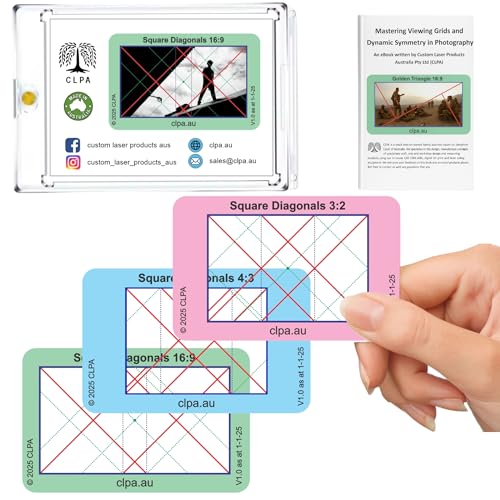 Square Diagonals Directors Viewfinder Card | Australian Designed and Made; Artist Viewfinder for Drawing and Photography; 3:2, 4:3 and 16:9 - size: Square Diagonal