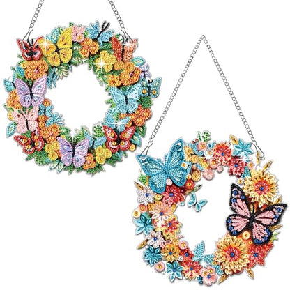 Muzagroo Art Garland Diamond Art Kits for Adults 5D Diamond Hanging Ornament Kits for Windows DIY Special Shaped Diamond Dot Kits Crystal Window Hanging Pendant 2PCS (Garland) - color: Garland