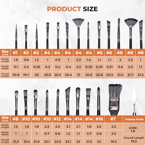 24Pcs Paintbrushes Kit Acrylic Oil Painting Flat Angle Tip