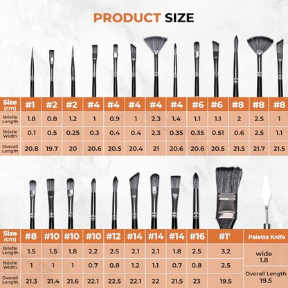 24Pcs Paintbrushes Kit Acrylic Oil Painting Flat Angle Tip