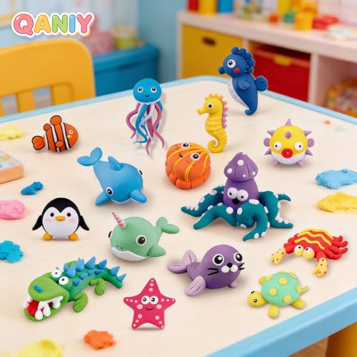 Air Dry Clay Kit for Kids, 14 Marine Animal Molding Set | Ultra Light & Soft, Safe Non-Toxic, DIY Art Crafts, Gifts for Ages 4-8+ Boys Girls