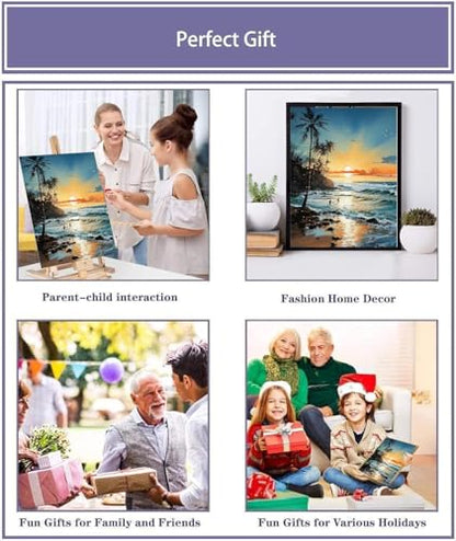 MIRCVSH Beach Paint by Number Kit, Framed Landscape for Adults, 12x16 Inch on Canvas with Wooden Easel - color: DKH166
