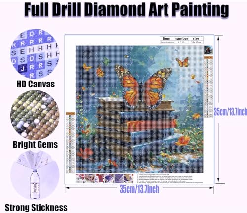 Yanfairy Book Diamond Art Painting Kits for Adults, Butterfly Full Drill Diamond Dots Paintings for Beginners, Round 5D Paint with Diamonds Pictures Gem Art Painting Kits DIY Crafts Kits 12x16inch - color: Book Butterfly