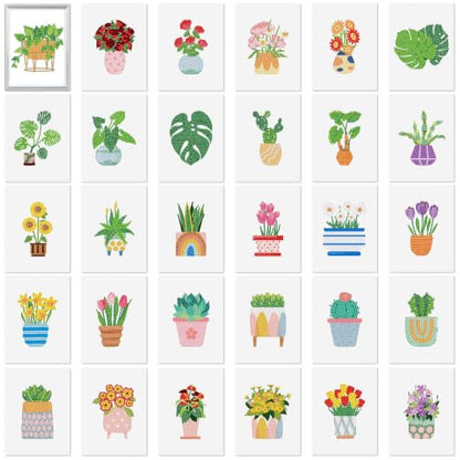 Xuhal 30 Pcs Mini Diamond Art Kits for Adults, Small Diamond Painting Kits, Green Plant & Floral Potted Mini Diamonds Painting Kit 5d DIY Rhinestones Crafts with Cardboard for Beginner Gifts - style: Plant