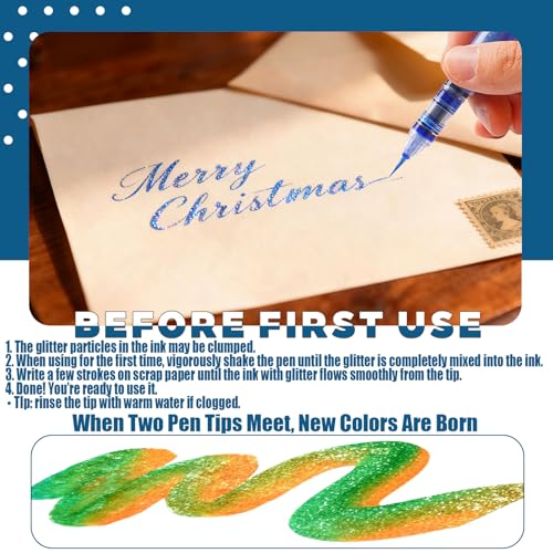 ROSYMENG 12 Colors Glitter Paint Pens, Extra Fine 0.05mm Metallic Brush Pen | Water‑Based, Smooth Ink Flow, Great for Adults DIY Crafts, Greeting Cards, Journaling, Drawing, Scrapbooks -Style B - color: 12 Colors (Style B)