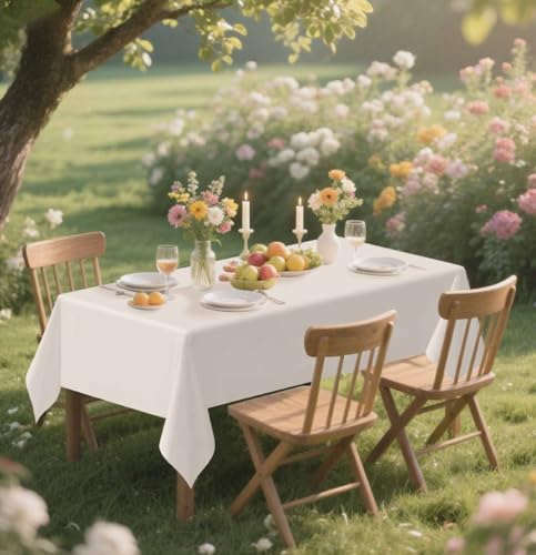 HEIPINIUYE 2 Pack Beige Tablecloth Disposable 54 x 108 Inch Beige Plastic Table Cloth Disposable Waterproof Rectangle Table Cover for Party Birthday Camping Picnic Tablecloths - color: Beige Rectangle Tablecloth, size: 2 Pack