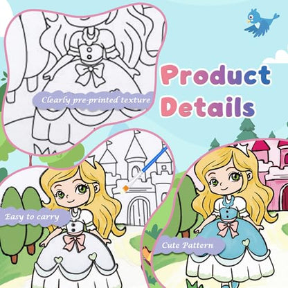 Anseal 12 Packs Pre Drawn Canvas to Paint, 4" X 4" Priness Pre-Printed Canvas Paint Party, Stretched Outline Painting Boards for Beginners, Party Favor - style: Priness