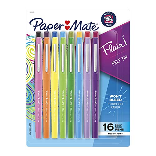 Paper Mate Flair Felt Tip Pens, Medium Point (0.7mm), Assorted Colors, 16 Count - Note Taking, Doodling, Office, Teacher Supplies - style: Medium Tip