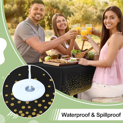 3 Packs Dot Disposable Table Cloth, 54 x 108 Inch Waterproof Plastic Tablecloth, Rectangle Gold Dots in Black Table Covers for Picnic, Birthday, Party and Back to School - color: Gold in Black, size: 54" x 108"