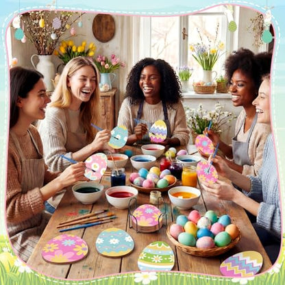 Reallnaive 8 Pcs Easter Eggs Paint by Numbers Kit for Adults Wooden Coaster | Mini Paint by Numbers, Tiny Cute Round Oil Painting Drink Coaster with Holder, for Small DIY Craft Birthday Gift - style: Easter Egg