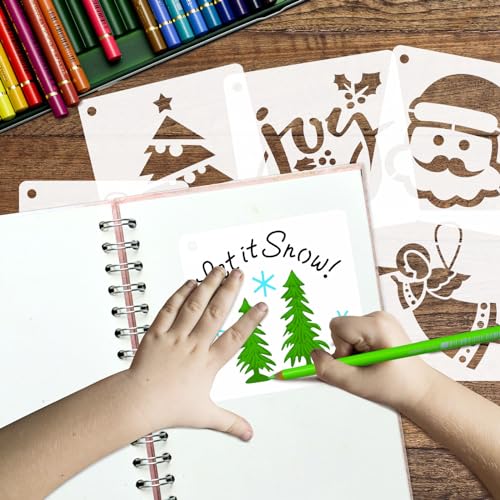 50 PCS Christmas Painting Stencils Reusable Christmas Stencils for Painting on Wood Rocks Canvas Fabric Glass Pottery 4x4 Inch - color: Christmas Stencils