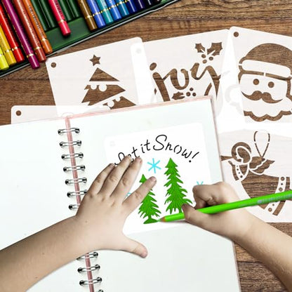 50 PCS Christmas Painting Stencils Reusable Christmas Stencils for Painting on Wood Rocks Canvas Fabric Glass Pottery 4x4 Inch - color: Christmas Stencils
