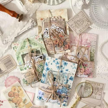 Wmhanler 400Pcs Scrapbook Supplies Vintage Scrapbook Paper Floral Junk Journal Stickers Journaling Supplies for Bullet Journaling, Retro Crafts, Planner, Collage Card Album