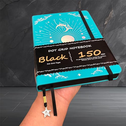 BUKE Dotted Journal - 150gsm Black Paper - 5 * 5mm DOT GRID Layout 160 Pages - A5 Size PU Leather Hardcover Drawing Sketch Notebook (Blue) - color: Blue