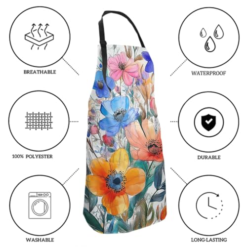 Imiss Waterproof Stain-Resistant Cooking Chef Aprons for Grill BBQ Baking 27 X 31 Inch - color: Colorful Floral