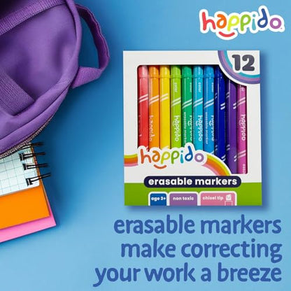 Happido Double-Sided Erasable Markers for Kids, Set of 12 - style: 12 Count - Erasable Double Ended