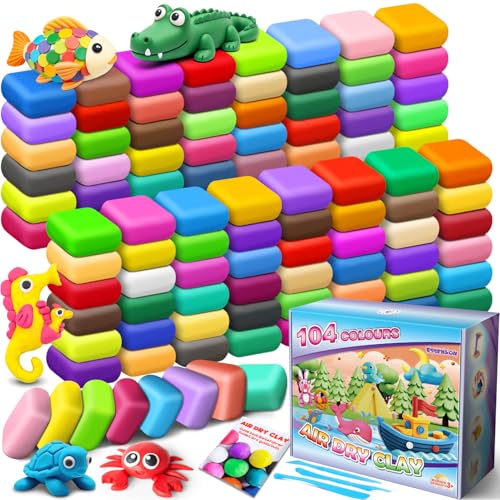 ESSENSON Air Dry Clay 104 Colors, Modeling Clay for Kids | DIY Molding Magic Clay, Includes Tools, Toys Gifts for Age 3 4 5 6 7 8+ Years Old Boys Girls - color: 104 Colors